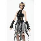 Punk Design Women's Grunge Buckle Strap Irregular Plaid Patchwork Skirt