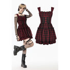Punk Design Women's Grunge Lace-up Ruched Plaid Cake Dress