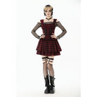 Punk Design Women's Grunge Lace-up Ruched Plaid Cake Dress