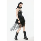 Punk Design Women's Punk Buckle Strap Lace-up Mesh Splice Slip Dress