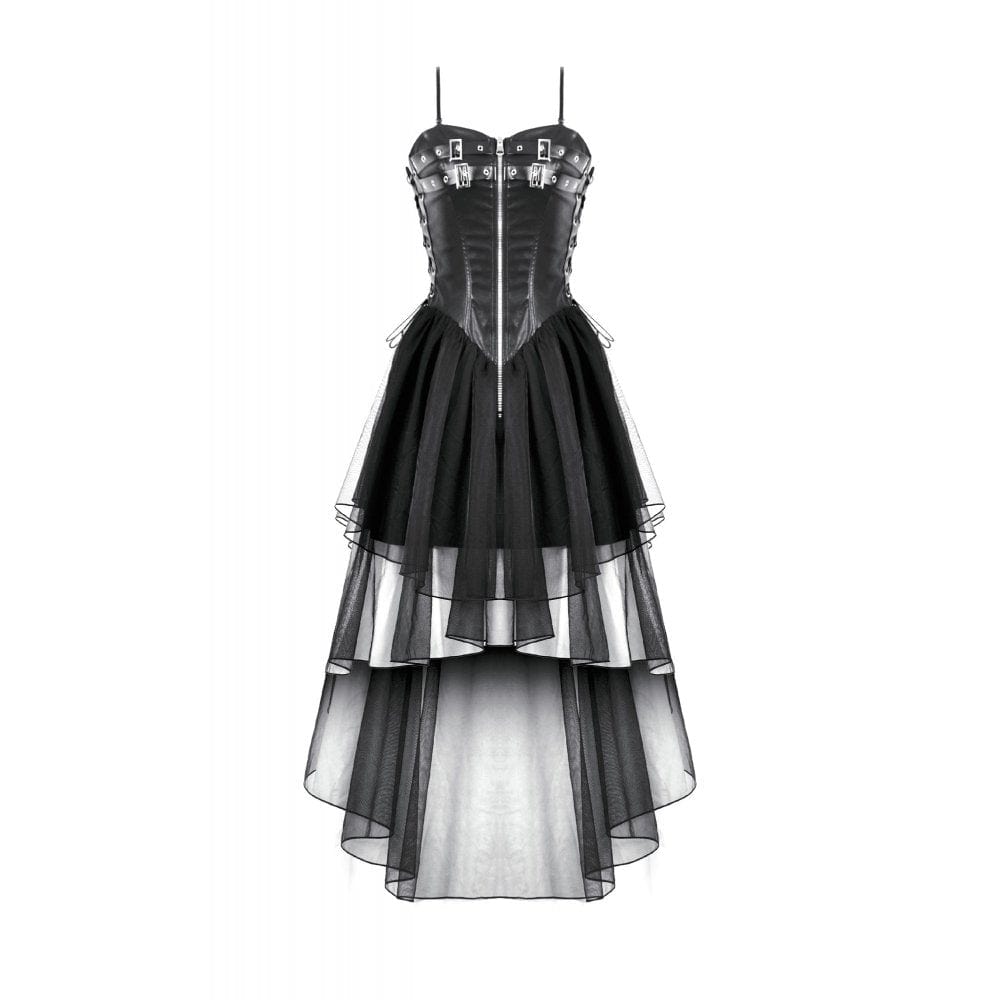 Punk Design Women's Punk Buckle Strap Lace-up Mesh Splice Slip Dress