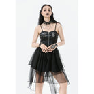 Punk Design Women's Punk Buckle Strap Lace-up Mesh Splice Slip Dress