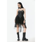 Punk Design Women's Punk Buckle Strap Lace-up Mesh Splice Slip Dress