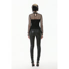 Punk Design Women's Punk Cut-out Buckle Strap Mesh Splice Top