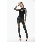 Punk Design Women's Punk Cut-out Buckle Strap Mesh Splice Top