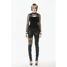 Punk Design Women's Punk Cut-out Buckle Strap Mesh Splice Top