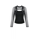 Punk Design Women's Punk Cut-out Buckle Strap Mesh Splice Top