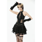 Punk Design Women's Punk Eyelet Strap Halterneck Mesh Panel Top