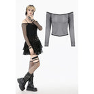 Punk Design Women's Punk Off-Shoulder Mesh Top