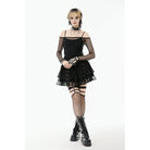 Punk Design Women's Punk Off-Shoulder Mesh Top