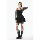 Punk Design Women's Punk Off-Shoulder Mesh Top