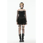 Punk Design Women's Punk Off-Shoulder Mesh Top