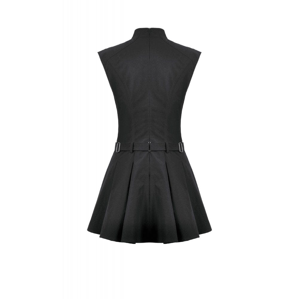 Punk Design Women's Punk Studded Asymmetrical Pleated Dress