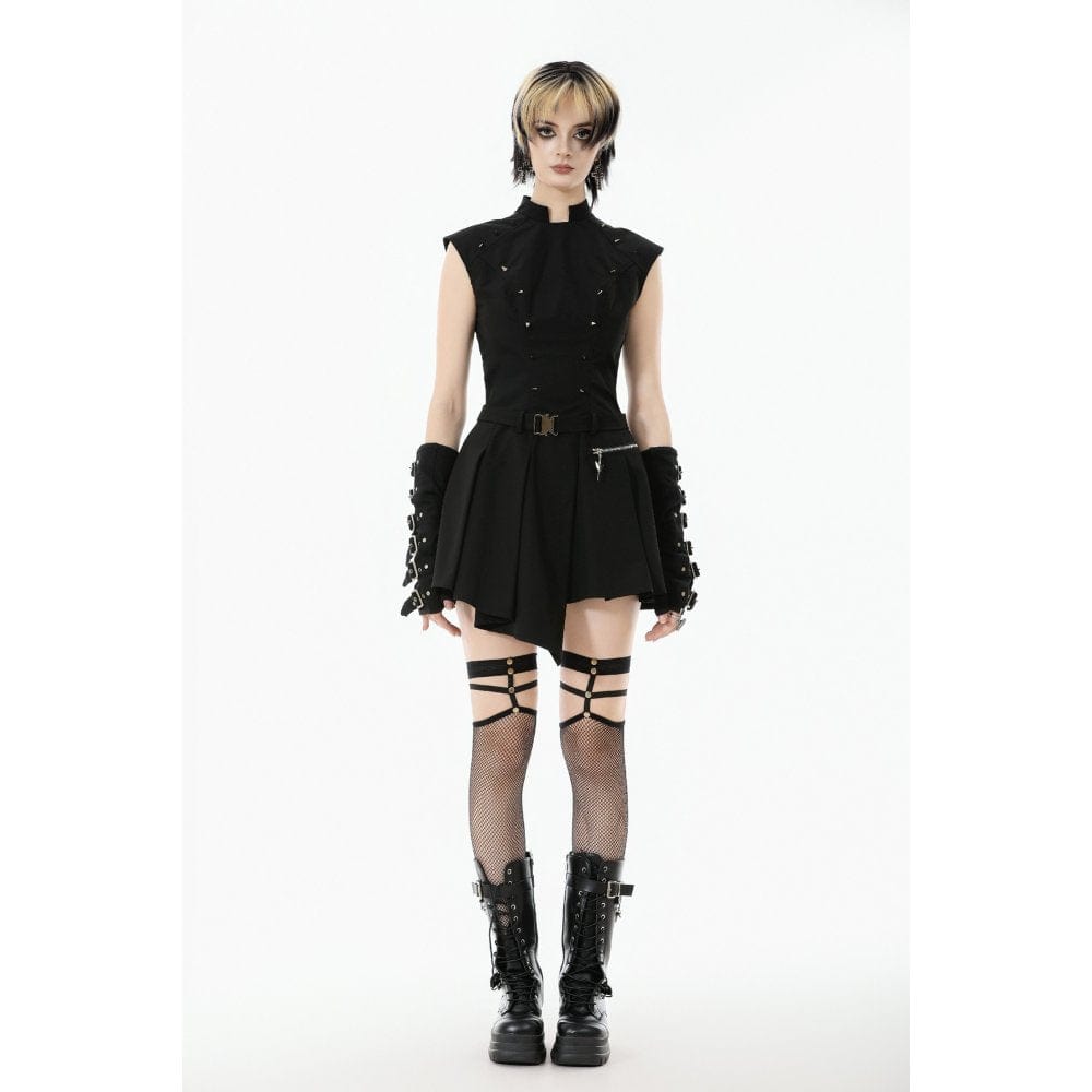 Punk Design Women's Punk Studded Asymmetrical Pleated Dress
