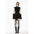 Punk Design Women's Punk Studded Asymmetrical Pleated Dress