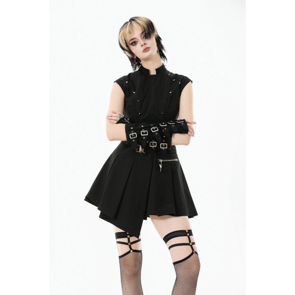 Punk Design Women's Punk Studded Asymmetrical Pleated Dress