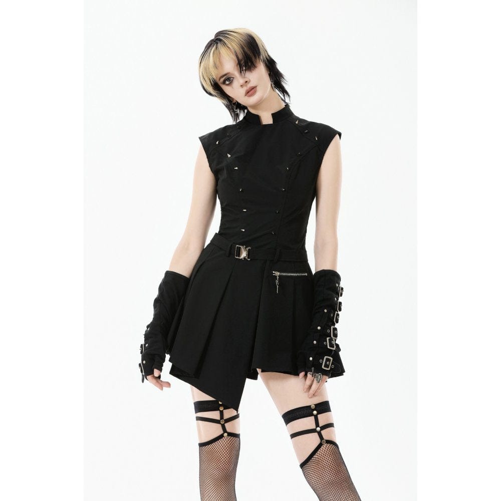 Punk Design Women's Punk Studded Asymmetrical Pleated Dress
