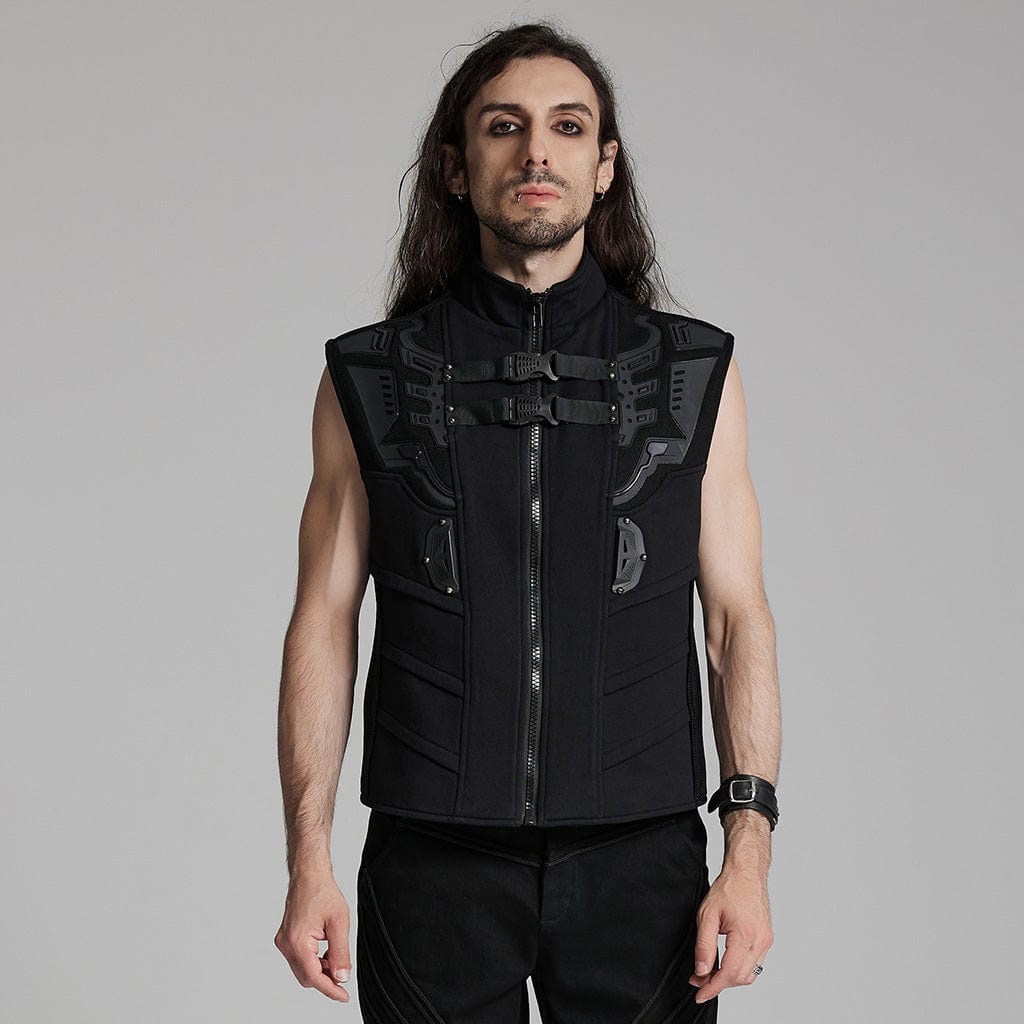 PUNK RAVE Men's Cyberpunk Bucke-up Zip Waistcoat