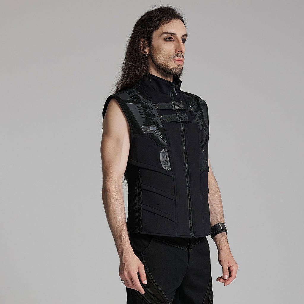 PUNK RAVE Men's Cyberpunk Bucke-up Zip Waistcoat