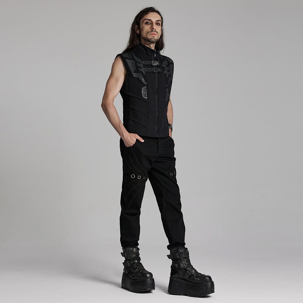 PUNK RAVE Men's Cyberpunk Bucke-up Zip Waistcoat