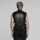 PUNK RAVE Men's Cyberpunk Buckle Straps Mesh Splice Studded Vest