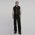 PUNK RAVE Men's Cyberpunk Buckle Straps Mesh Splice Studded Vest