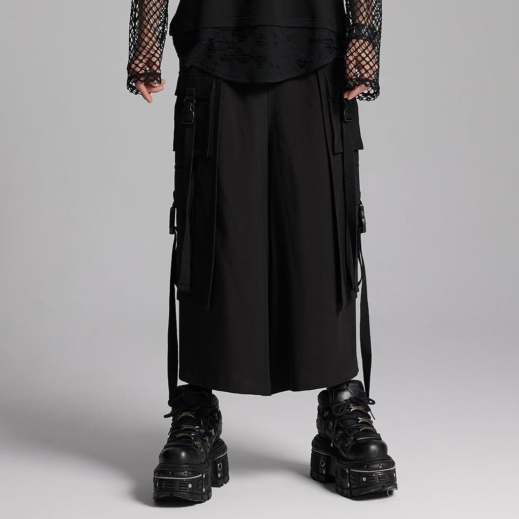 PUNK RAVE Men's Cyberpunk Buckle-up Big-pocket Pants