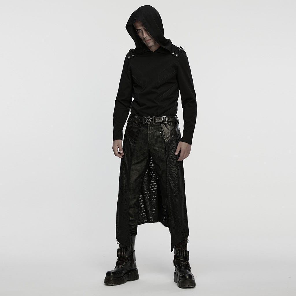 PUNK RAVE Men's Cyberpunk Buckle-up Strap Minimalist Hoodie