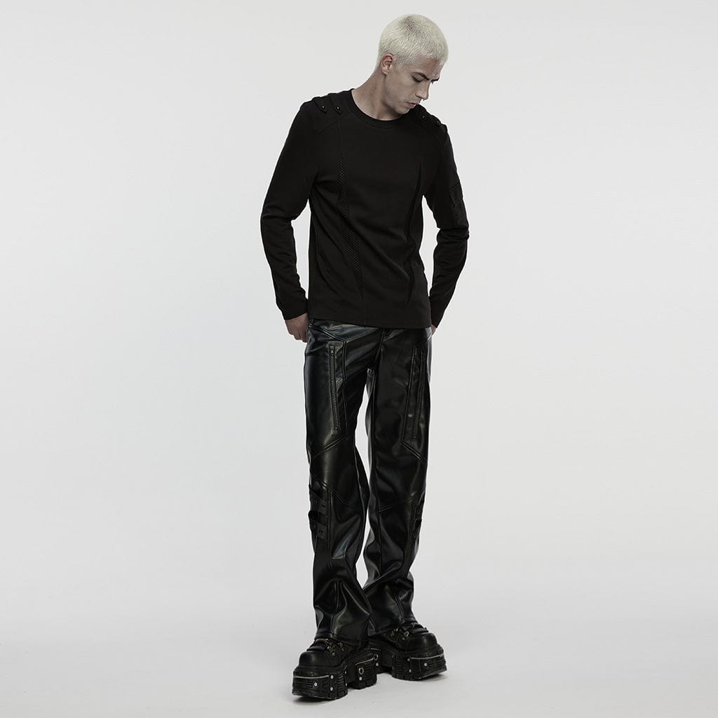 PUNK RAVE Men's Cyberpunk Cut-out Mesh Splice T-shirt