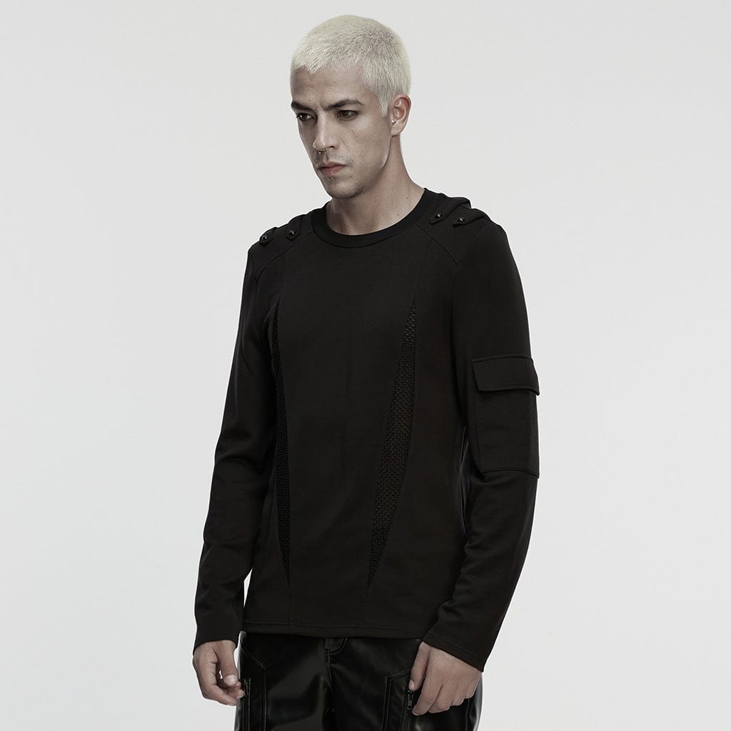 PUNK RAVE Men's Cyberpunk Cut-out Mesh Splice T-shirt