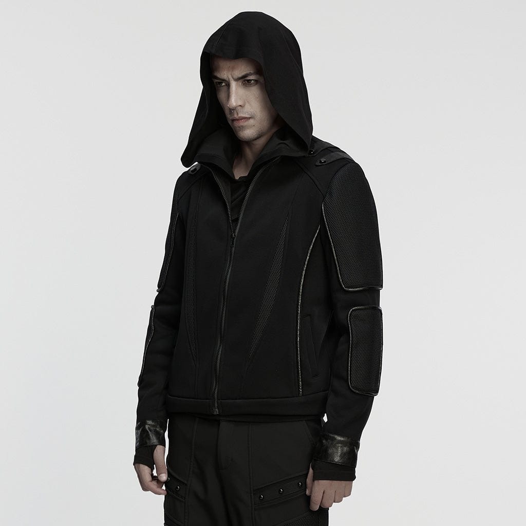 PUNK RAVE Men's Cyberpunk Cut-out Mesh Splice Zip Jacket