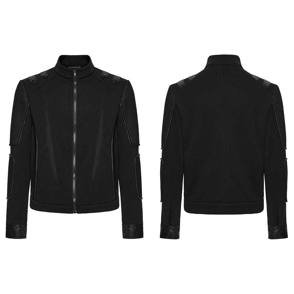 PUNK RAVE Men's Cyberpunk Cut-out Mesh Splice Zip Jacket