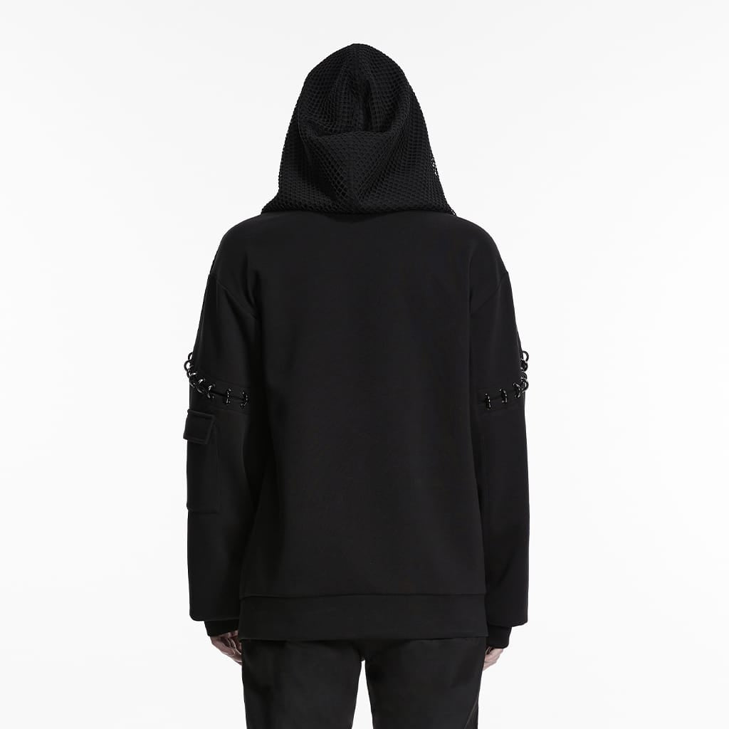 PUNK RAVE Men's Cyberpunk D-rings Zips Hoodie