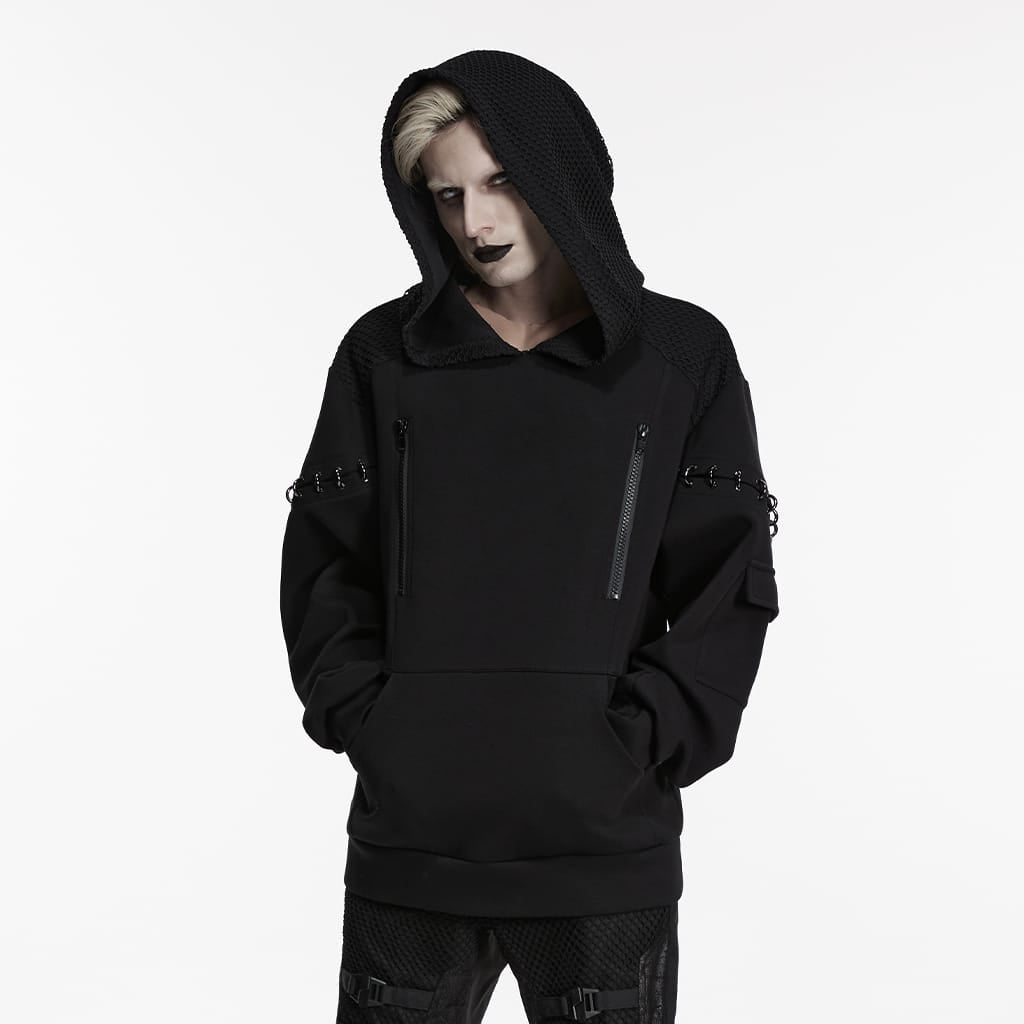 Felpa con cappuccio e zip da uomo PUNK RAVE Cyberpunk con anelli a D.
