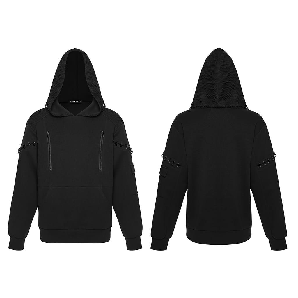 Felpa con cappuccio e zip da uomo PUNK RAVE Cyberpunk con anelli a D.