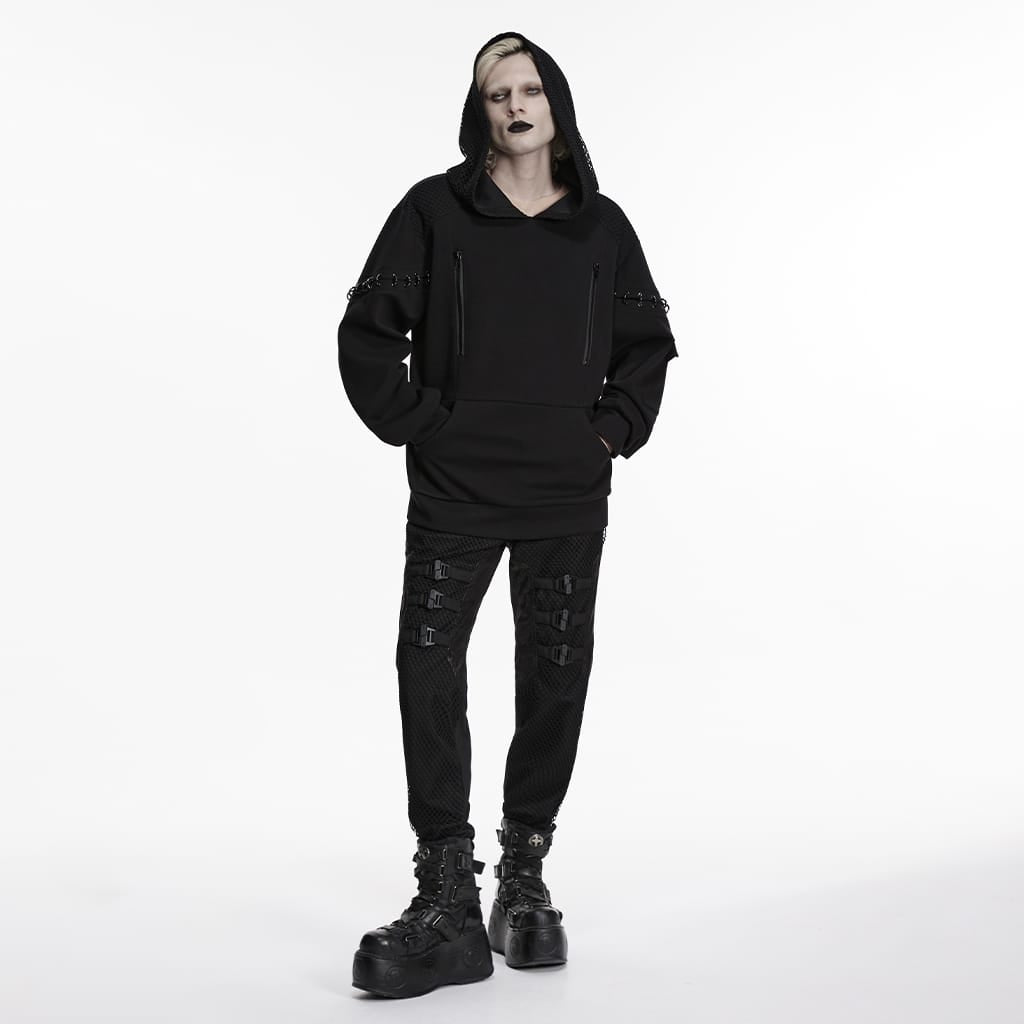 Felpa con cappuccio e zip da uomo PUNK RAVE Cyberpunk con anelli a D.