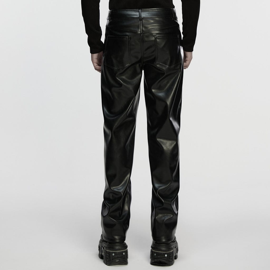 Men's Cyberpunk Eyelet Strap Zip Faux Leather Pants – Punk Design