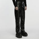 PUNK RAVE Men's Cyberpunk Eyelet Strap Zip Faux Leather Pants