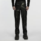 PUNK RAVE Men's Cyberpunk Eyelet Strap Zip Faux Leather Pants
