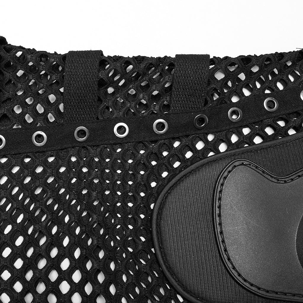 Men's Cyberpunk Faux Leather Splice Mesh Sheer Vest – Punk Design
