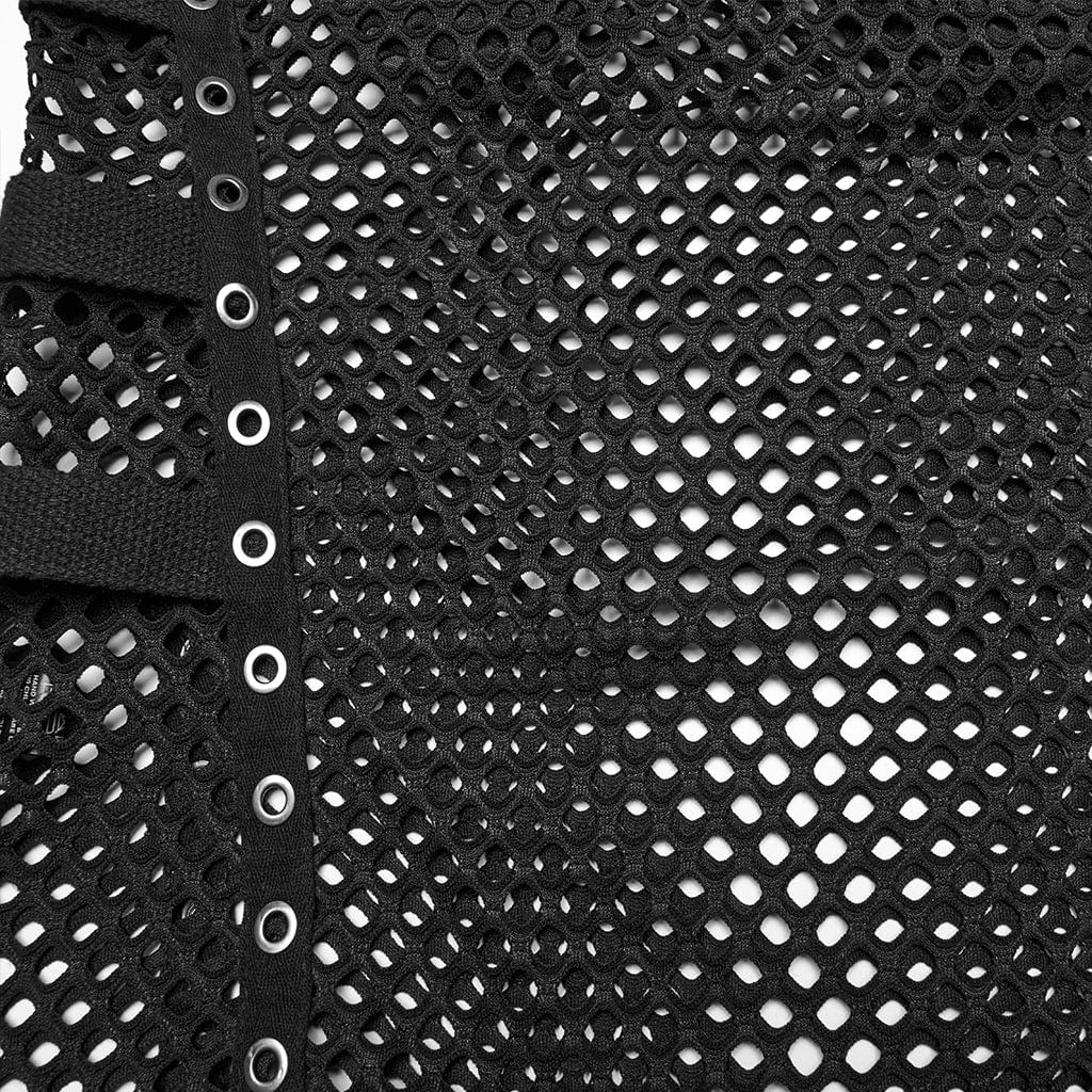 Men's Cyberpunk Faux Leather Splice Mesh Sheer Vest – Punk Design
