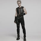 PUNK RAVE Men's Cyberpunk Faux Leather Splice  Mesh Sheer Vest
