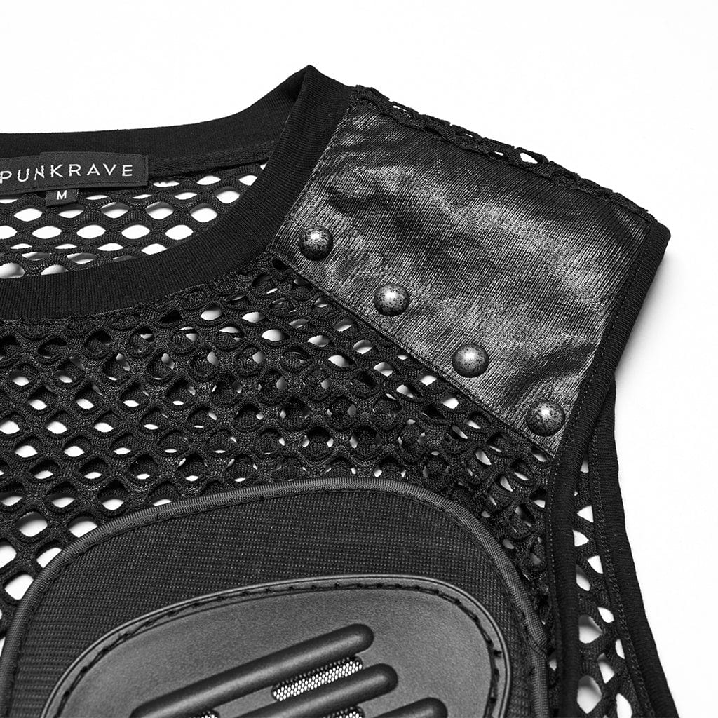 Men's Cyberpunk Faux Leather Splice Mesh Sheer Vest – Punk Design