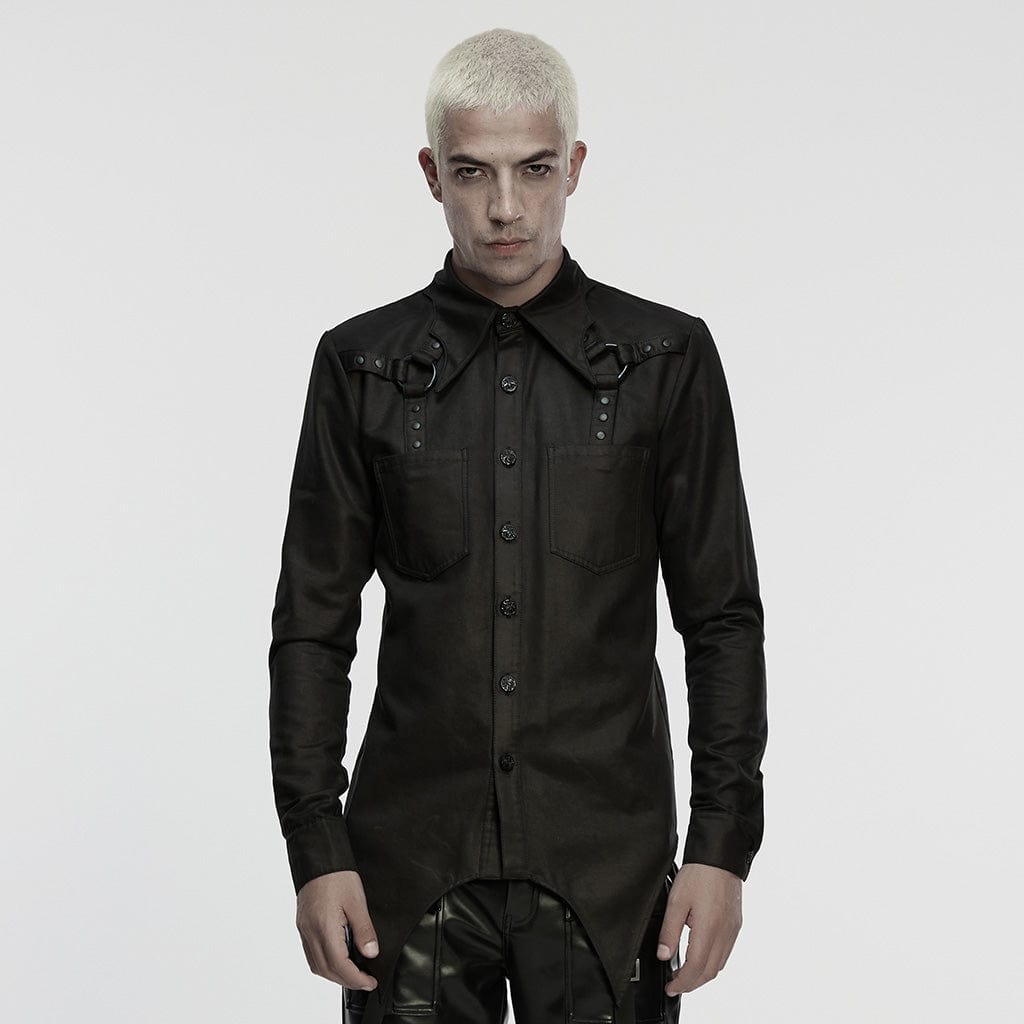 PUNK RAVE Men's Cyberpunk Irregular Bat Collar Shirt