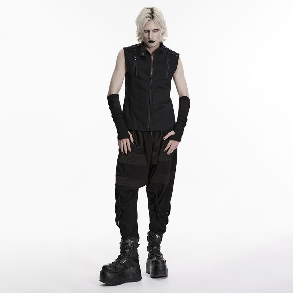 PUNK RAVE Men's Cyberpunk Layered Fingerless Gloves