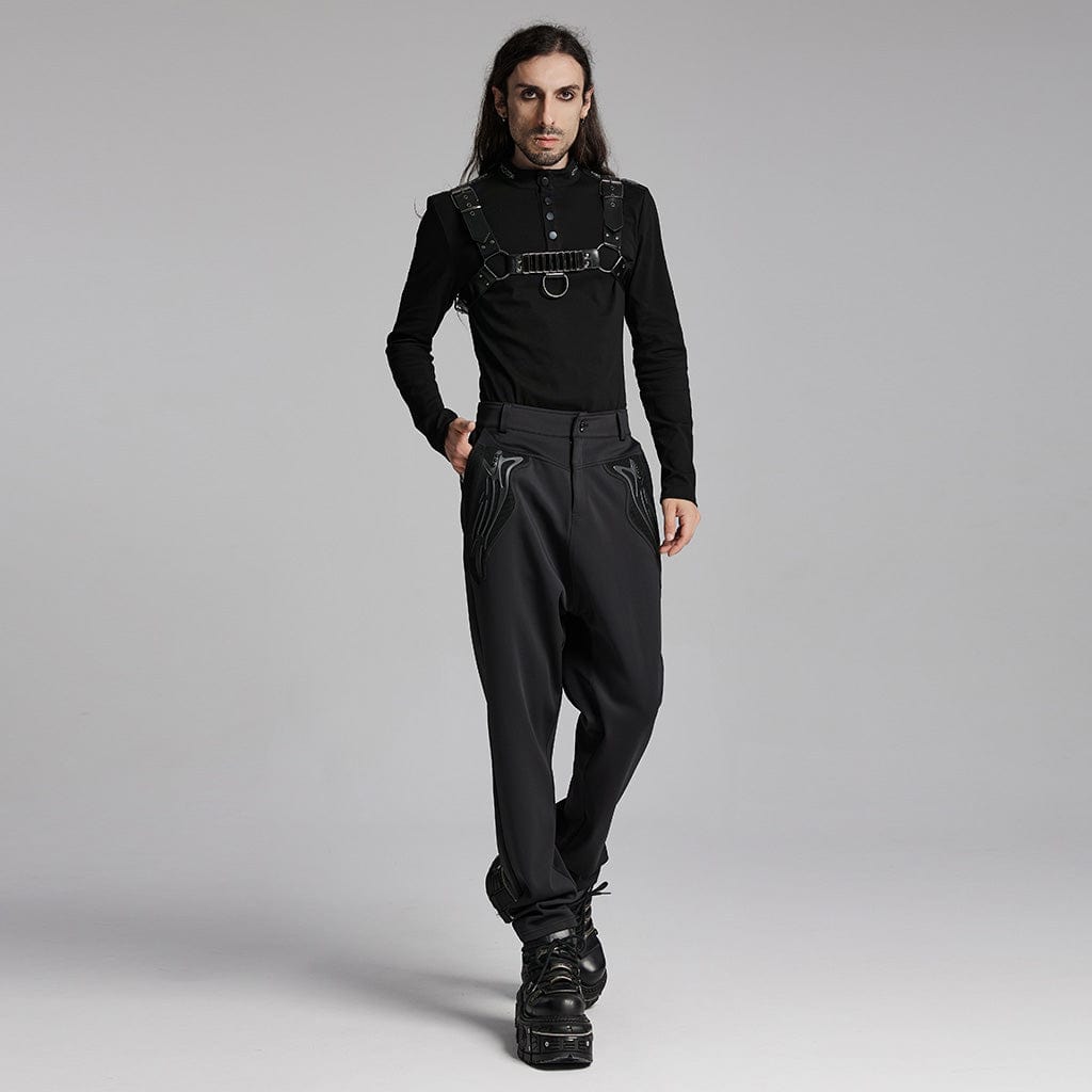 PUNK RAVE Men's Cyberpunk Patch Studs Pants