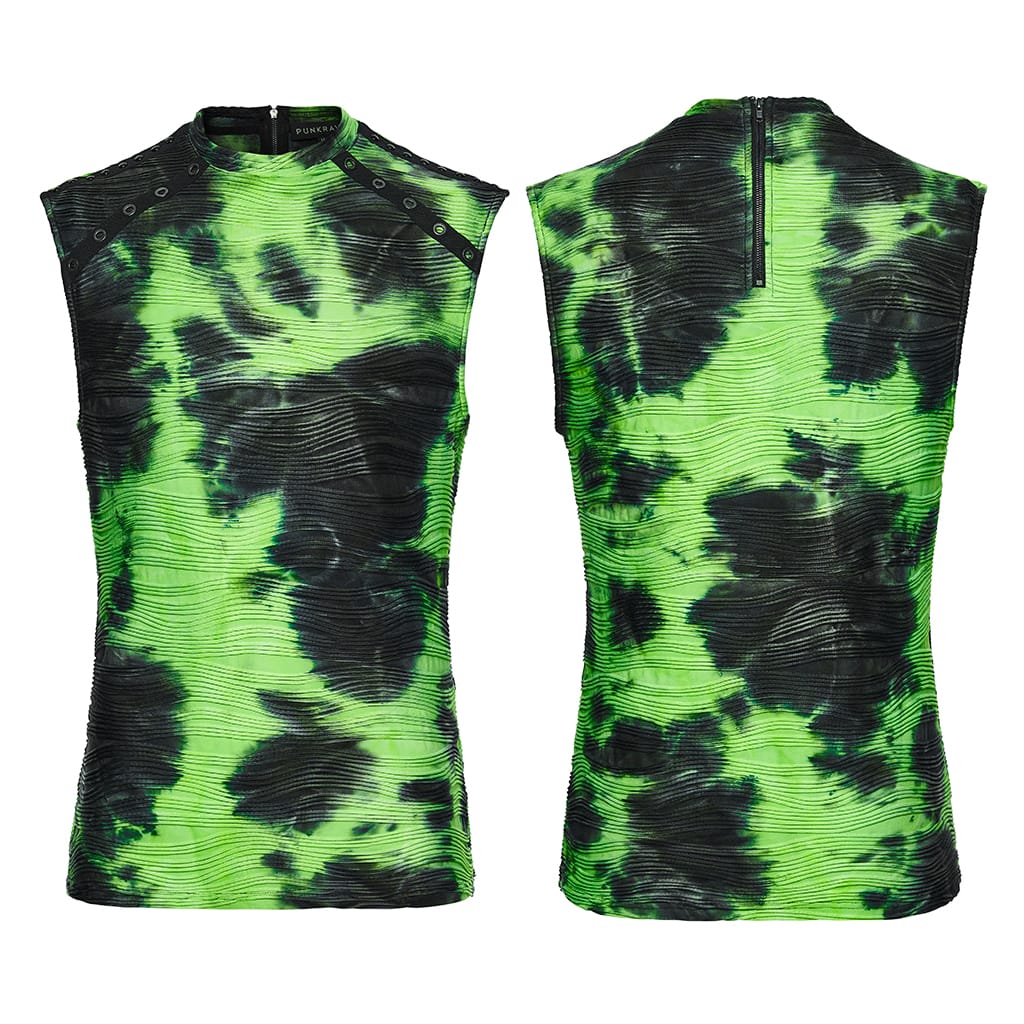PUNK RAVE Men's Cyberpunk Printed Rivets & Eyelet Tank Top