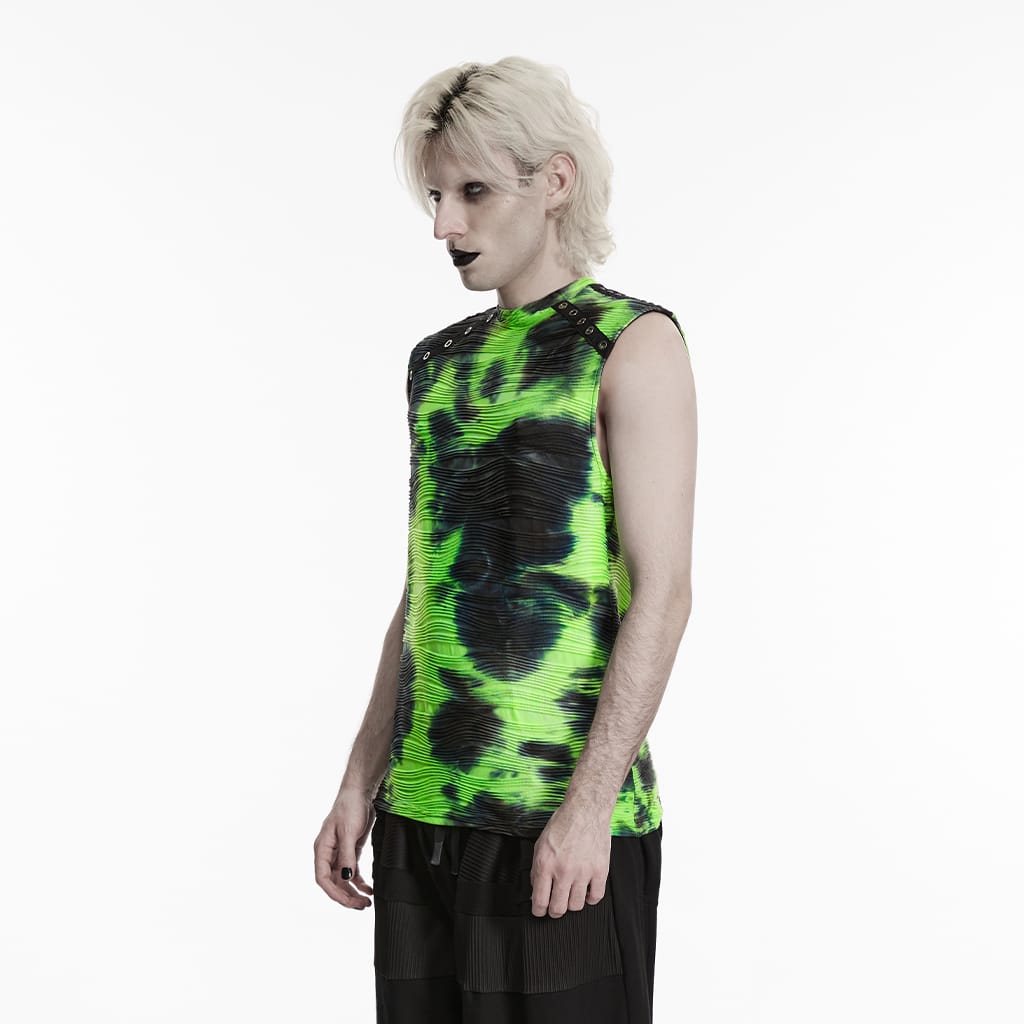 PUNK RAVE Men's Cyberpunk Printed Rivets & Eyelet Tank Top