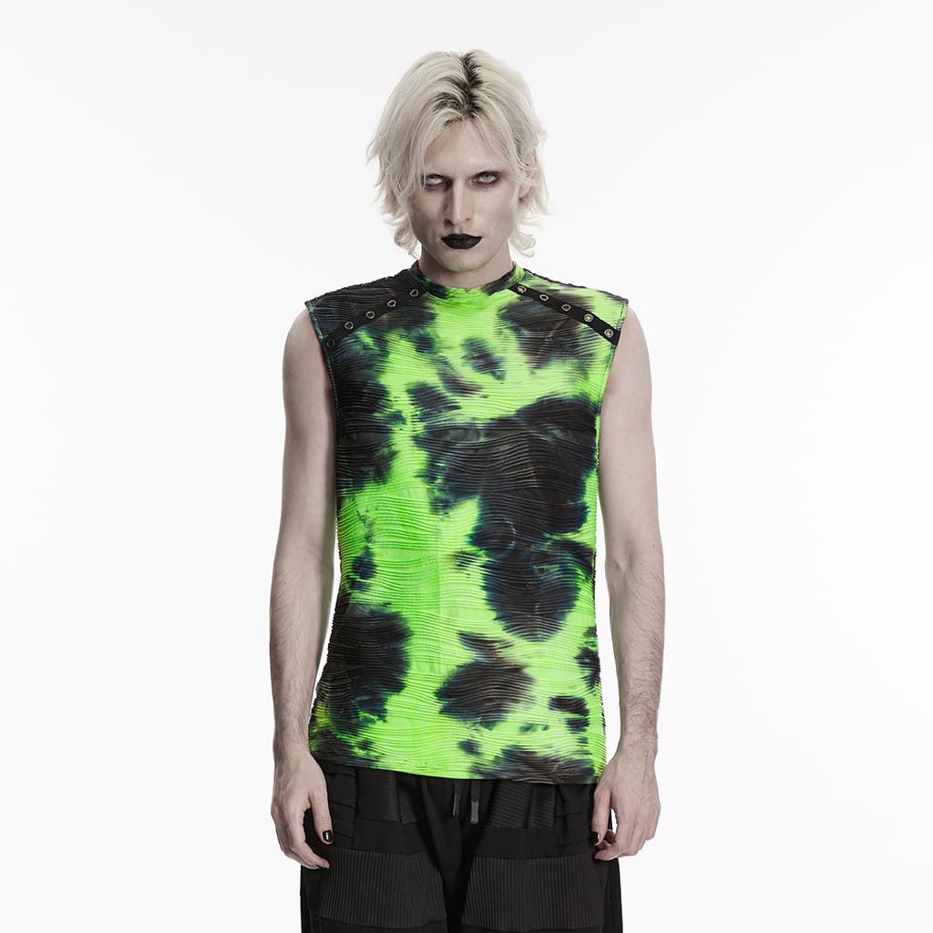PUNK RAVE Men's Cyberpunk Printed Rivets & Eyelet Tank Top