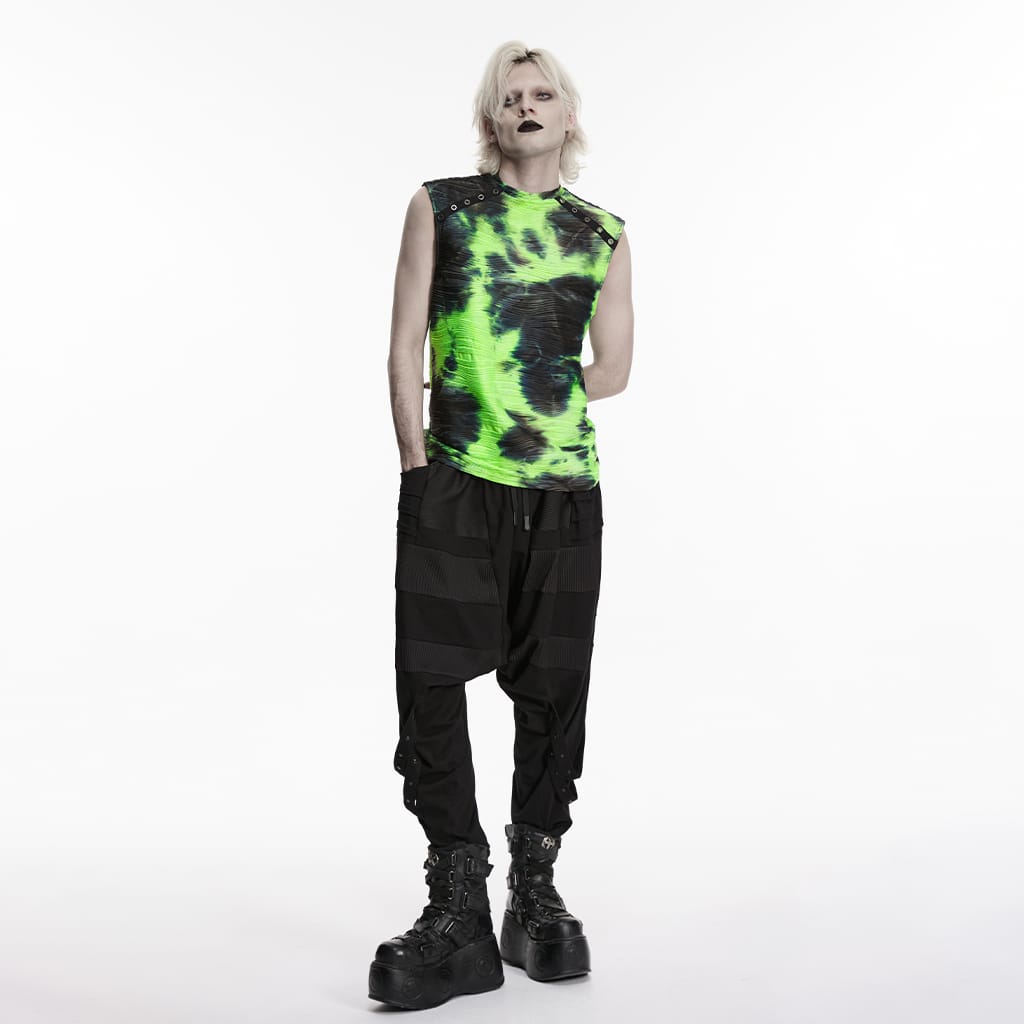 PUNK RAVE Men's Cyberpunk Printed Rivets & Eyelet Tank Top